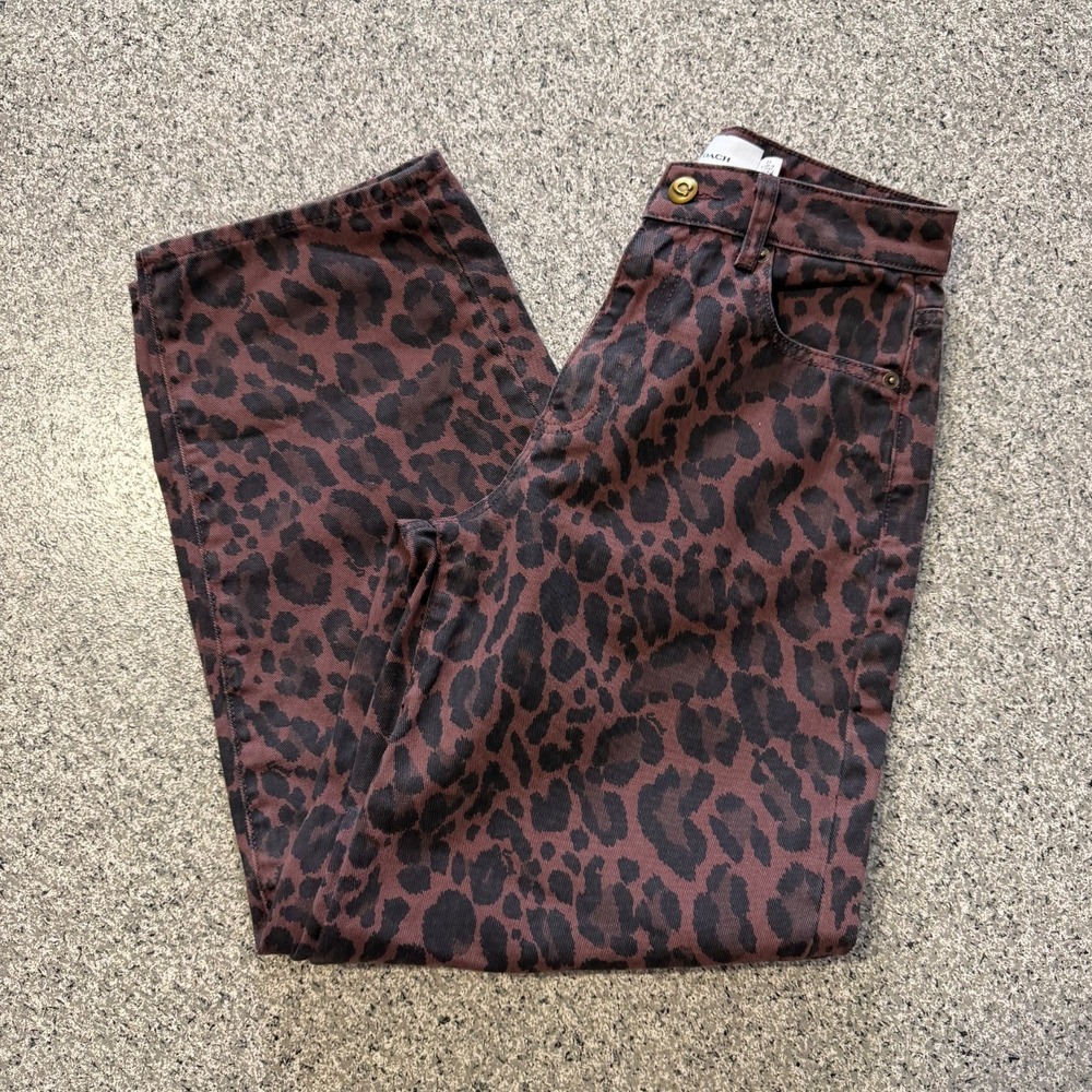 Coach Jeans Womens 24x28 Brown Leopard Print Barrel Wide Cotton